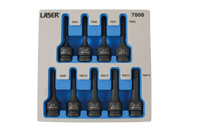 Laser Tools 7806 Impact Ribe Socket Bit Set 1/2"D 9pc Laser Tools