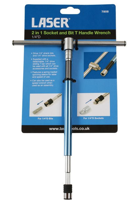 Laser Tools 7808 2-In-1 Socket & Bit T-Handle Spinner 1/4"D Laser Tools