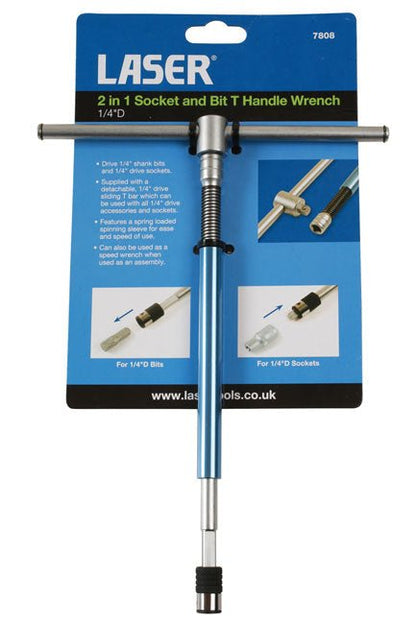 Laser Tools 7808 2-In-1 Socket & Bit T-Handle Spinner 1/4"D Laser Tools