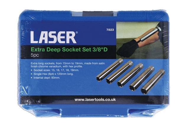 Laser Tools 7823 Extra Deep Socket Set 3/8"D 5pc Laser Tools