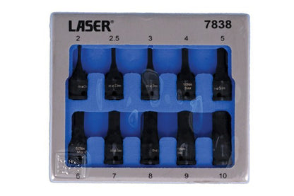 Laser Tools 7838 Impact Hex Socket Bit Set 1/4"D 10pc Laser Tools