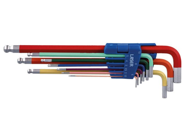 Laser Tools 7869 Colour Coded Hex Key Set - Ball End 9pc Laser Tools