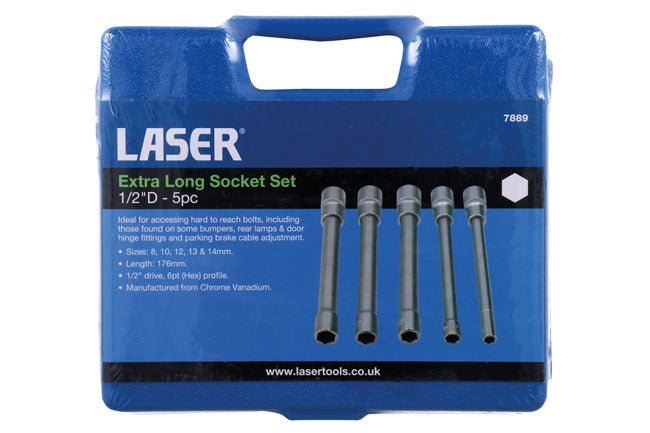 Laser Tools 7889 Extra Deep Socket Set 1/2"D 5pc Laser Tools