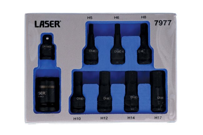 Laser Tools 7977 Dual Drive Hex Impact Bit Socket Set 9pc Laser Tools