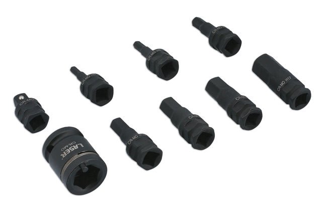 Laser Tools 7977 Dual Drive Hex Impact Bit Socket Set 9pc Laser Tools