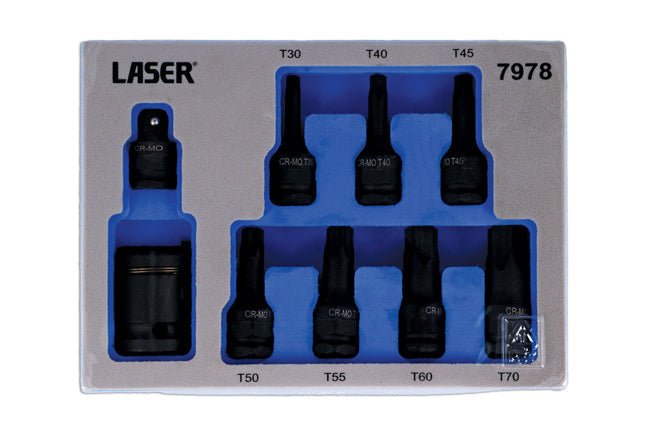 Laser Tools 7978 Dual Drive Star* Impact Bit Socket Set 9pc Laser Tools