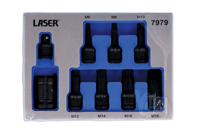 Laser Tools 7979 Dual Drive Spline Impact Bit Socket Set 9pc Laser Tools