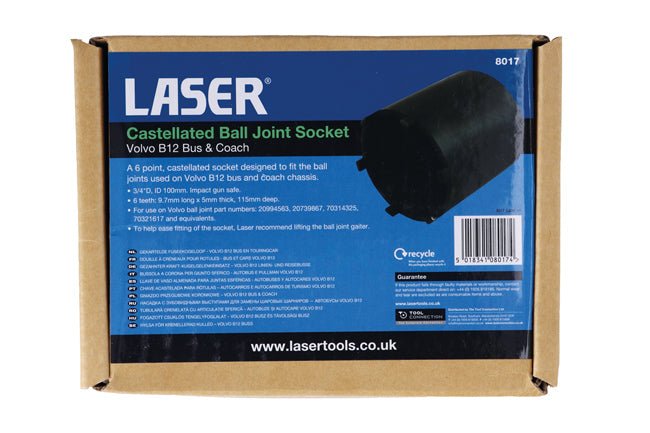Laser Tools 8017 Castellated Ball Joint Socket - for Volvo B12 Bus & Coach Laser Tools