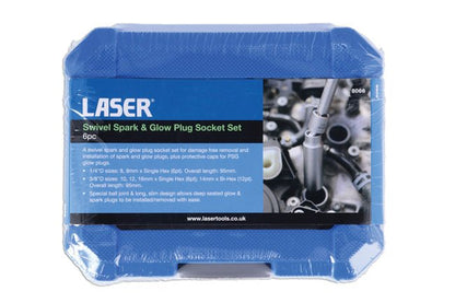 Laser Tools 8066 Swivel Spark & Glow Plug Socket Set 1/4"D, 3/8"D 6pc Laser Tools
