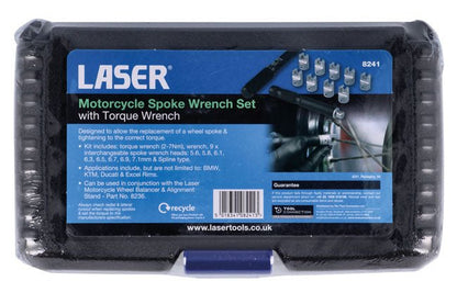 Laser Tools 8241 Motorcycle Spoke Wrench Set with Torque Wrench Laser Tools