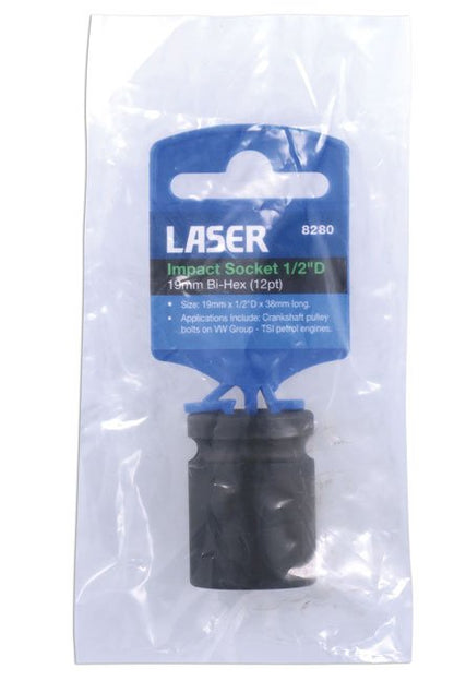 Laser Tools 8280 19mm Bi-Hex Impact Socket 1/2"D Laser Tools