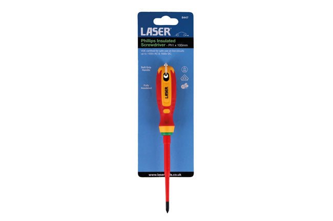 Laser Tools 8447 Phillips Insulated Screwdriver Ph1 x 100mm Laser Tools
