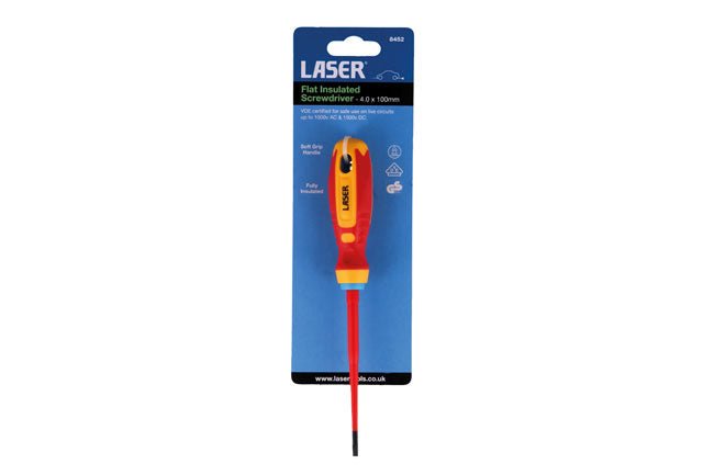 Laser Tools 8452 Flat Insulated Screwdriver 4.0 x 100mm Laser Tools