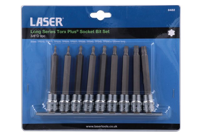 Laser Tools 8482 Long Series Torx PlusÂ® Socket Bit Set 3/8 "D 9pc Laser Tools