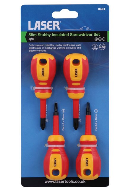 Laser Tools 8491 Slim Stubby Insulated Screwdriver Set 4pc Laser Tools