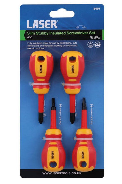 Laser Tools 8491 Slim Stubby Insulated Screwdriver Set 4pc Laser Tools