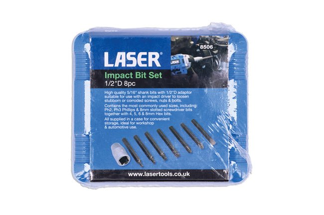 Laser Tools 8506 Impact Bit Set 8pc 1/2"D Laser Tools