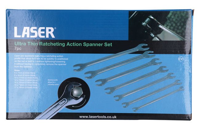 Laser Tools 8521 Ultra Thin Ratcheting Action Spanner Set 7pc Laser Tools
