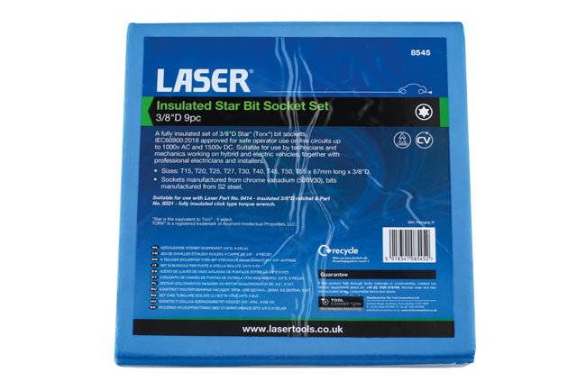 Laser Tools 8545 Insulated Star Bit Socket Set 3/8"D 9pc Laser Tools