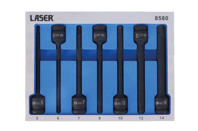 Laser Tools 8580 Extra Long Impact Hex Bit Set 1/2"D 7pc Laser Tools