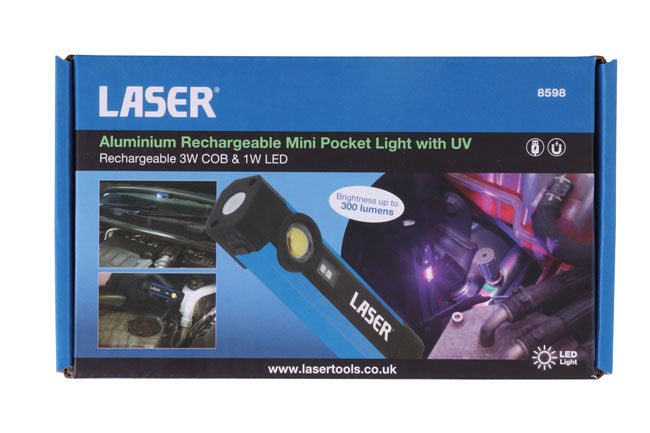 Laser Tools 8598 Aluminium Rechargeable Mini Pocket Light with UV Laser Tools