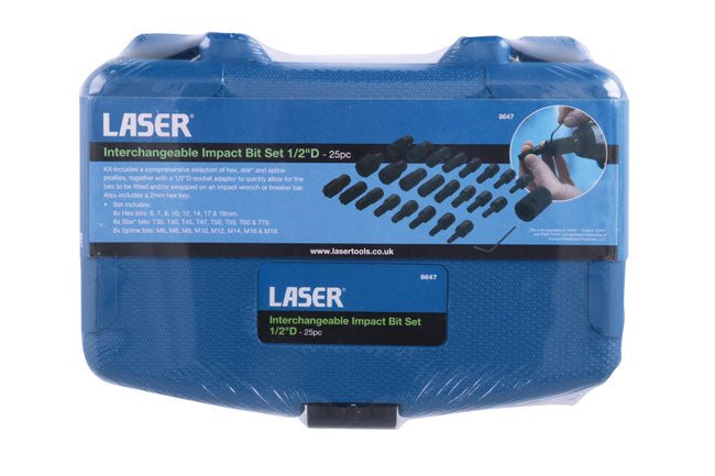 Laser Tools 8647 Interchangeable Impact Bit Set 1/2"D 25pc Laser Tools