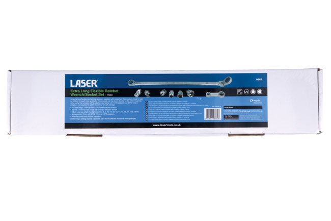 Laser Tools 8662 Extra Long Flexible Ratchet Wrench/Socket Set 16pc Laser Tools