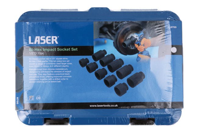 Laser Tools 8700 Impact Hub Nut Socket Set 1/2"D 10pc Laser Tools