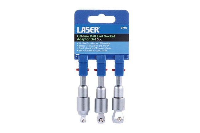 Laser Tools 8716 Off-line Ball End Socket Adaptor Set 3pc Laser Tools