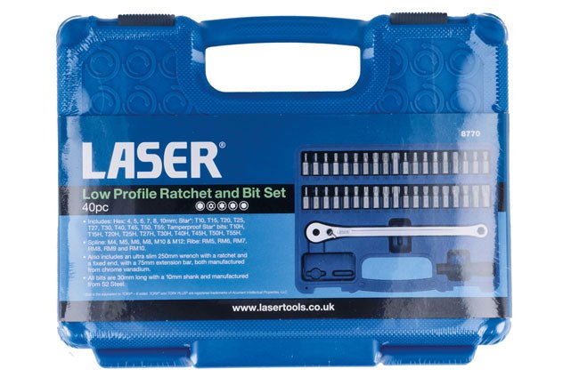 Laser Tools 8770 Low Profile Ratchet & Bit Set 40pc Laser Tools