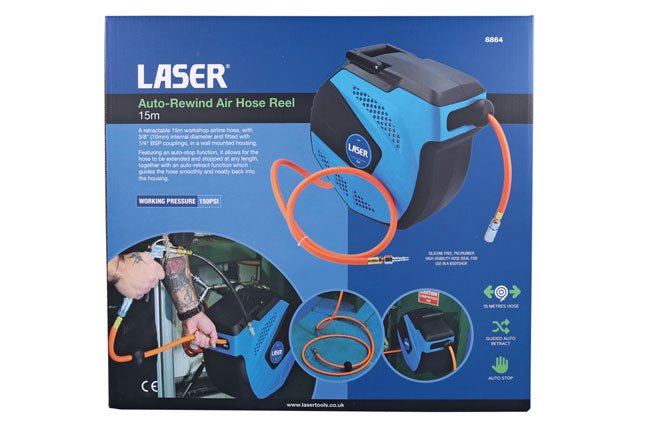 Laser Tools 8864 Auto-Rewind Air Hose Reel 15m Laser Tools