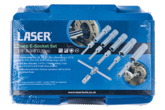 Laser Tools 8867 Deep E-Socket Set 1/4" & 3/8"D 12pc Laser Tools