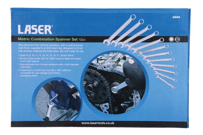 Laser Tools 8886 Metric Combination Spanner Set 12pc Laser Tools