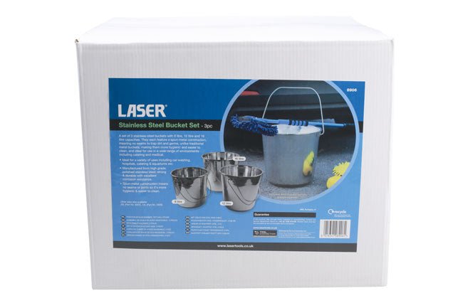 Laser Tools 8906 Stainless Steel Bucket Set 3pc Laser Tools