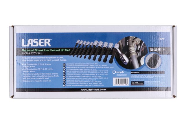 Laser Tools 8910 Reduced Shank Hex Socket Bit Set 1/4"D & 3/8"D 10pc Laser Tools