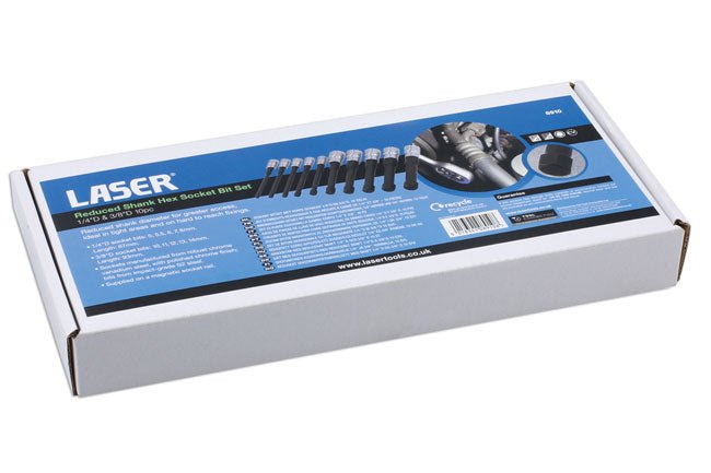 Laser Tools 8910 Reduced Shank Hex Socket Bit Set 1/4"D & 3/8"D 10pc Laser Tools