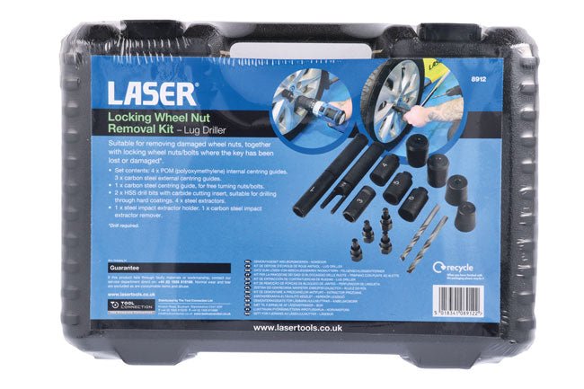 Laser Tools 8912 Locking Wheel Nut Removal Kit - Lug Driller Laser Tools