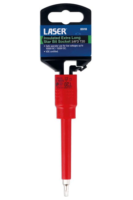 Laser Tools 8918 Insulated Extra Long Star Bit Socket 3/8"D T20 Laser Tools