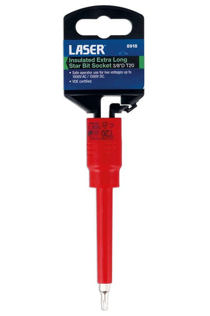 Laser Tools 8918 Insulated Extra Long Star Bit Socket 3/8"D T20 Laser Tools