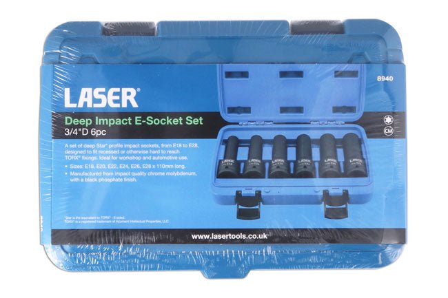 Laser Tools 8940 Deep Impact E-Socket Set 3/4"D 6pc Laser Tools