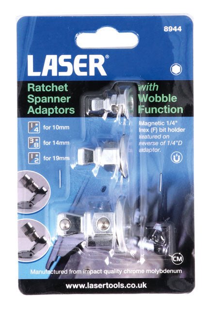 Laser Tools 8944 Ratchet Spanner Adaptors with Wobble Function 3pc Laser Tools