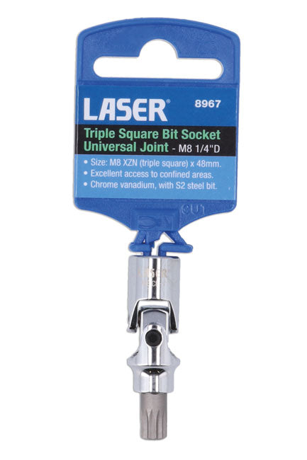 Laser Tools 8967 Triple Square Universal Joint Bit Socket M8 1/4"D Laser Tools