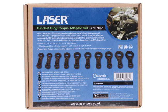 Laser Tools 8985 Ratchet Ring Torque Adaptor Set 3/8"D 10pc Laser Tools
