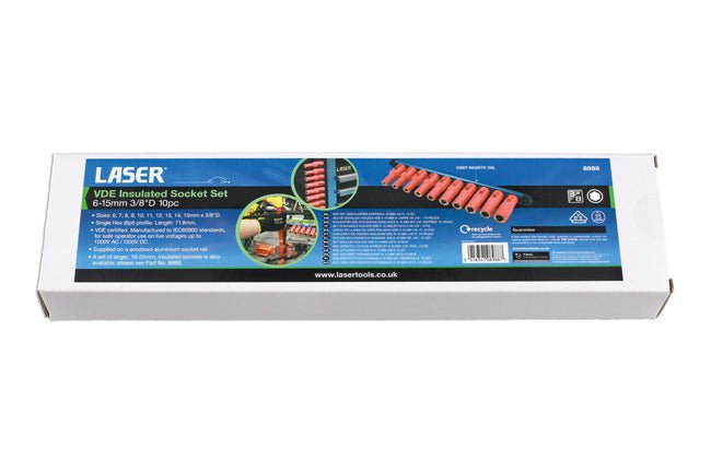 Laser Tools 8988 VDE Insulated Socket Set 6-15mm 3/8"D 10pc Laser Tools