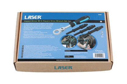 Laser Tools 9009 Impact Driver Bit & Square Drive Wrench Set - 4pc Laser Tools