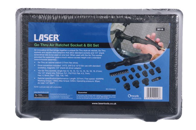 Laser Tools 9016 Go Thru Air Ratchet Socket & Bit Set Laser Tools