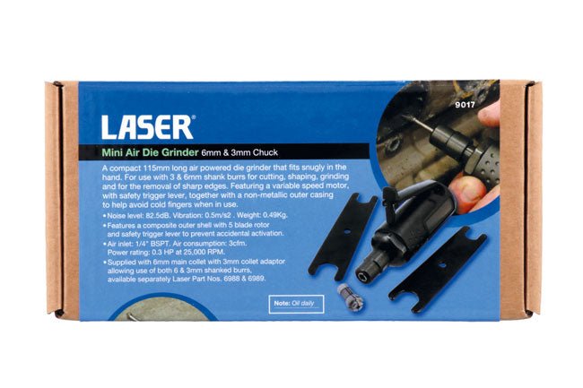 Laser Tools 9017 Mini Air Die Grinder - 6mm & 3mm Chuck Laser Tools