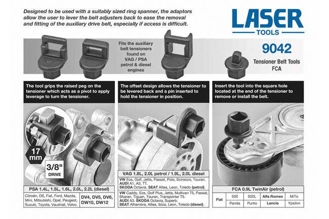 Laser Tools 9042 Belt Tensioner Tools - PSA, VAG, FCA Laser Tools