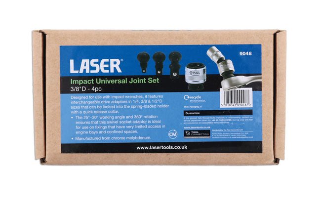 Laser Tools 9048 Impact Universal Joint Set 3/8"D 4pc Laser Tools