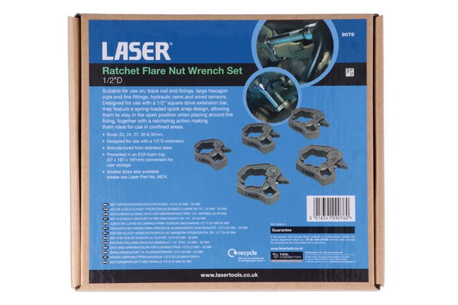 Laser Tools 9076 Ratchet Flare Nut Wrench Set 1/2"D 22mm - 32mm Laser Tools